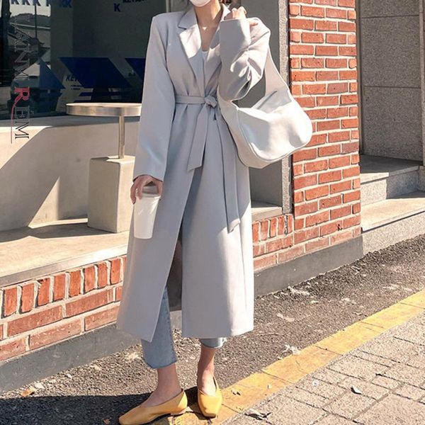 

women's wool & blends lanmrem loose fit chic autumn winter 2021 korean pocket button belt woolen coat women blazer mujer arrival 2k2209, Black