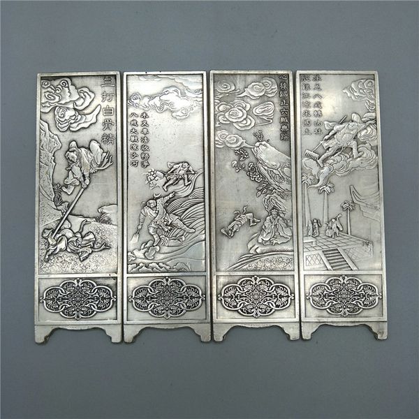 

chinese old tibetan silver relief bogu vase pattern screen feng shui decoration, Brown