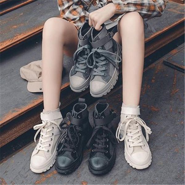 

boots woman platform high shoes ankle height increasing thick sole lace-up sneakers women waterproof boot black beige
