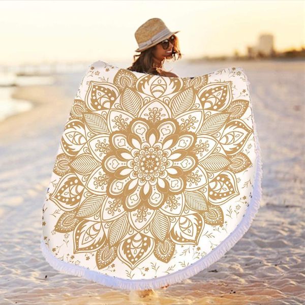 

towel 150cm big round beach gold orange yellow mandala blanket,soft thick quick dry absorbent sand proof