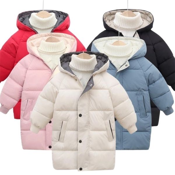 

winter kids coats children boys jackets fashion thick long coat girls hooded outerwear snowsuit 2-8y teen clothes 211203, Blue;gray