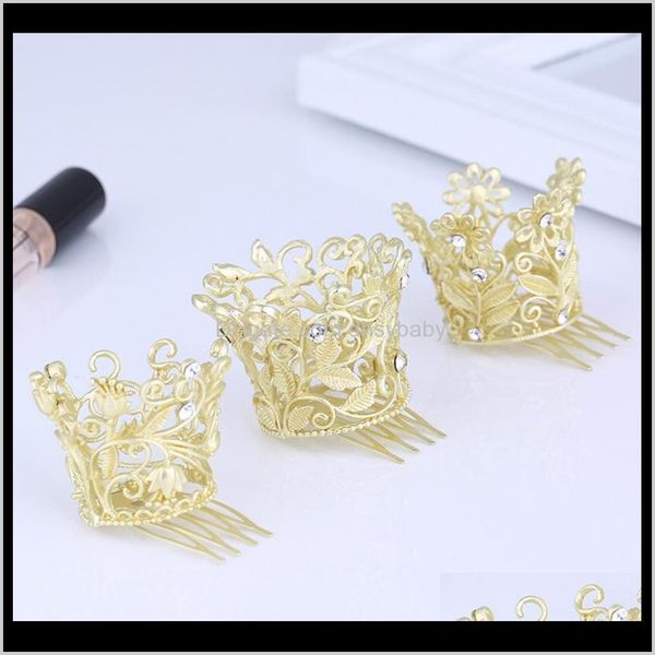 

drop delivery 2021 matte gold kids girls crown tiara wedding birthday pageant prom comb accessory mini circle round princess hair jewelry ti, White;golden