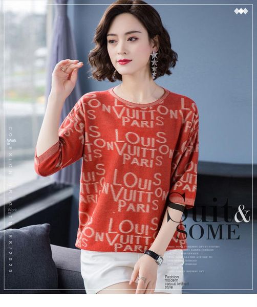 

women's t-shirt thin knitwear letter 2021 summer large size loose fashion slim coat, White