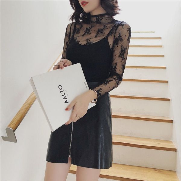 

summer women lace floral embroidery ladies mesh transparent elegant see-through black shirt, White