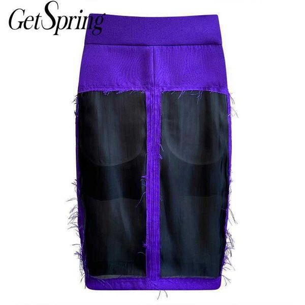 

getspring women skirt perspective mesh spliced pencil s high waist fashion autumn long s purple 210601, Black