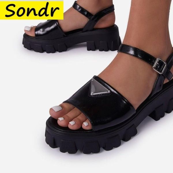 

sandals summer fashion women shoes genuine leather platform high heel square toe big size 43 pink sandalias mujer, Black