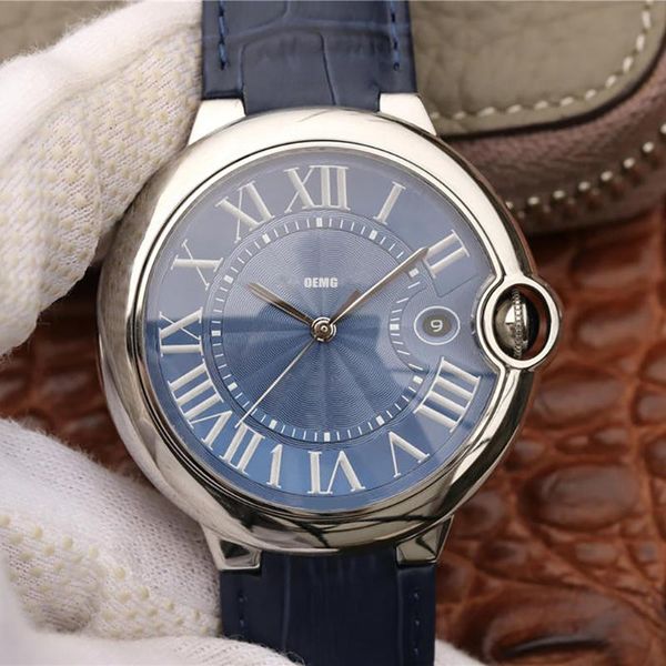 

wristwatches men's watches automatic mechanical watch for men oemg 42mm blue dial luxury leather strap 1:1, Slivery;brown