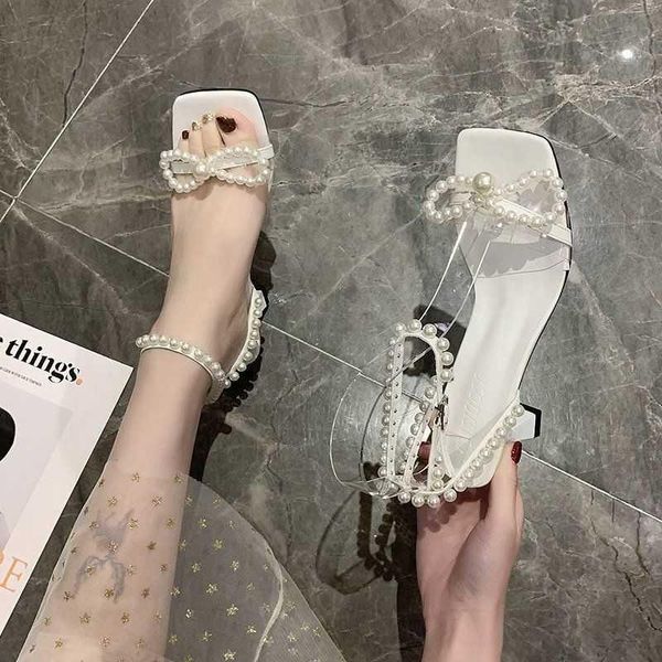 

sandals silver pearl bow thick heeled women's medium high shoes, Black