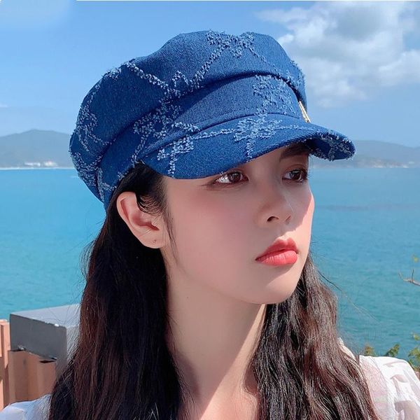 

berets beret style 2021 summer hat spring and aummer aun hats women navy boina woman cap panamanian octagonal caps, Blue;gray