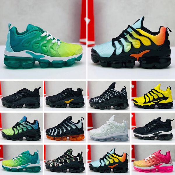 

2018tn plyknit kids running shoes infant sneaker children sports outdoor girls and boys tennis trainer, Black