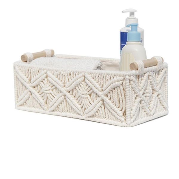

tissue boxes & napkins woven cotton rope storage basket multifunctional box vintage decoration for kitchen living room bathroom ts1