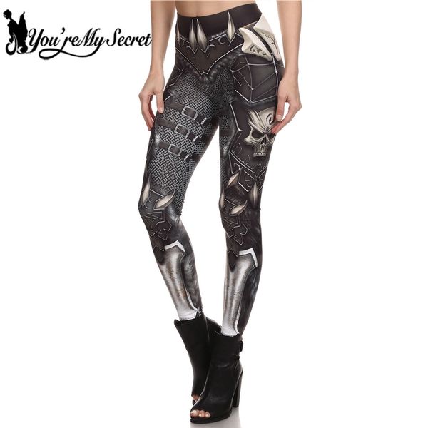 

legging [your secret] fire new gothic skull punk women leggings fantastic armor grey print just broek workout fitness, Black