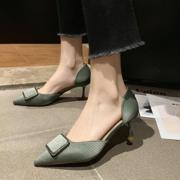 

dress shoes ladies high heels square buckle women pumps heel stiletto wedding woman shallow mouth tacones mujer, Black