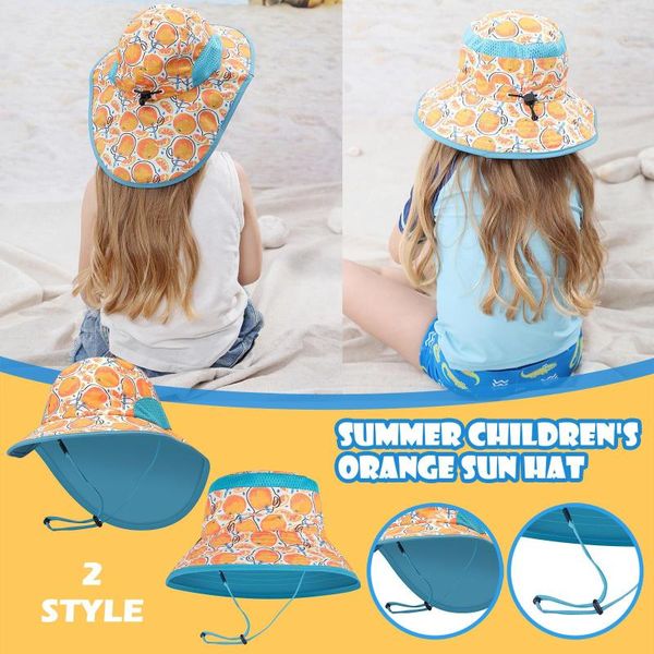 

caps & hats baby sun hat toddler kids summer fruit print outdoor children neck guard beach cap for girl, Yellow