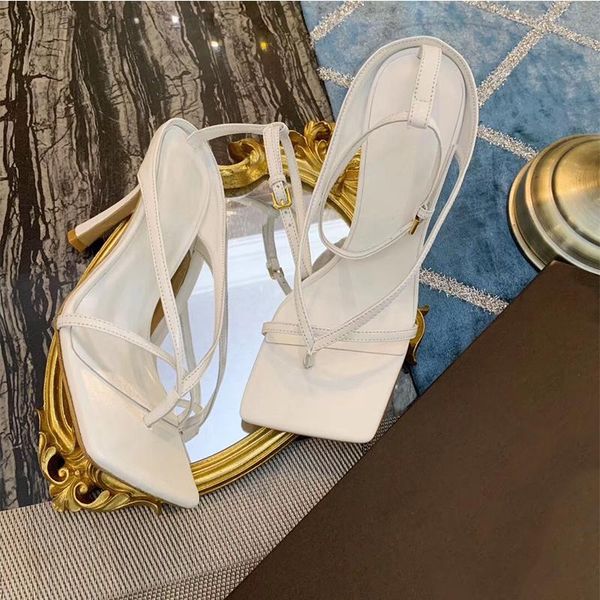 

strappy sandals stiletto high heel toe-knotted blue thong street fashion celebrity shoes women, Black