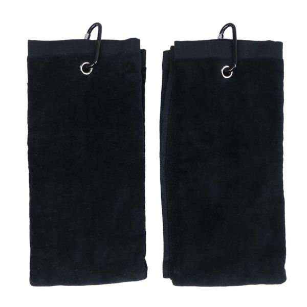 

towel 2 pieces microfiber golf cleaning with clip for yoga camping gym (black, 24inch x 16inch)