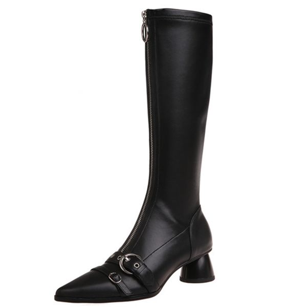 

asumer large 34-44 genuine leather + plutonium knee women high heels thin party shoes ladies boots, Black