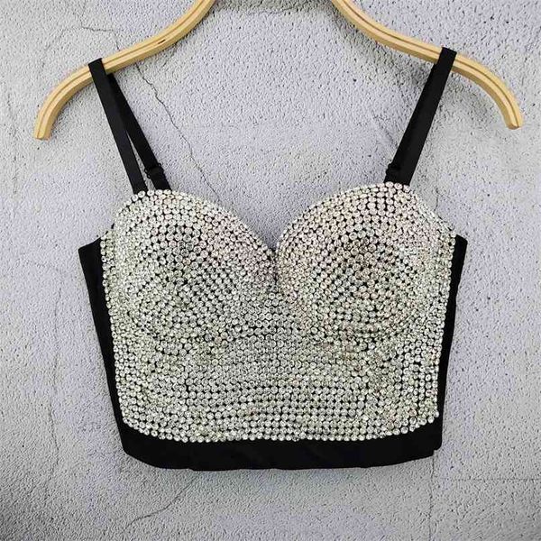 Cor sólida desgaste exterior mulheres moda sexy diamante banquete sem mangas partido bustier colheita tops l779 210527