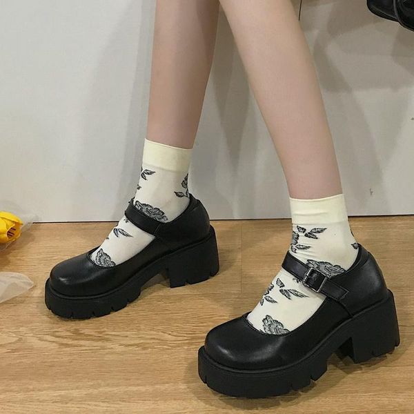 

dress shoes student college girl lolita jk uniform pu leather heart-shaped ankle-strap mary jane, Black