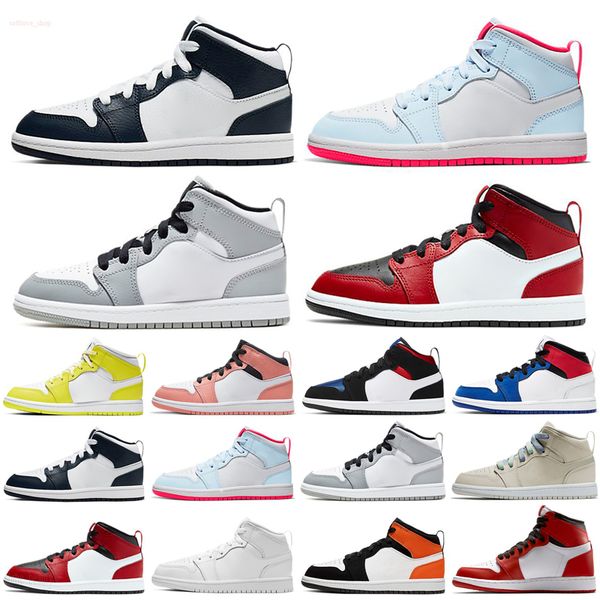 

kids fashion shoes sneakers 1 high basketball white black red blue grey sale size 26-35