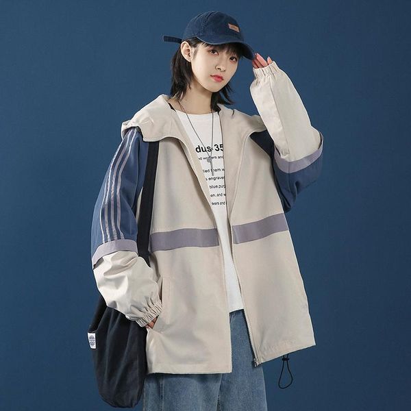 

women's jackets women jacket spring and autumn coat casual loose korean patchwork hooded vintage bomber 2021, Black;brown
