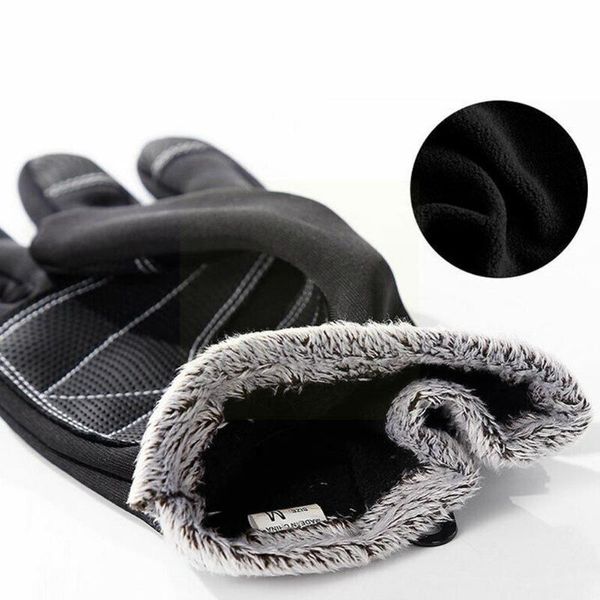 

cycling gloves winter themal touchscreen anti-slip windproof fleece adjustable zipper camping lining anti-lost w/ bu e0h7, Black