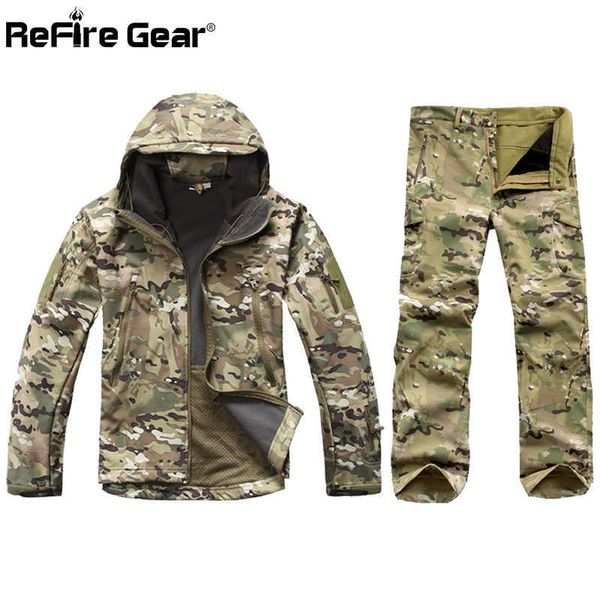 Taktische Soft Shell Camouflage Jacke Set Männer Armee Wasserdichte Warme Camo Kleidung Militär Fleece Mantel Windjacke Kleidung Anzug X0909