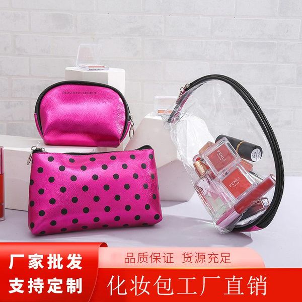 

silk screen color dot cosmetic bag three piece set pvc lady shell bags & cases