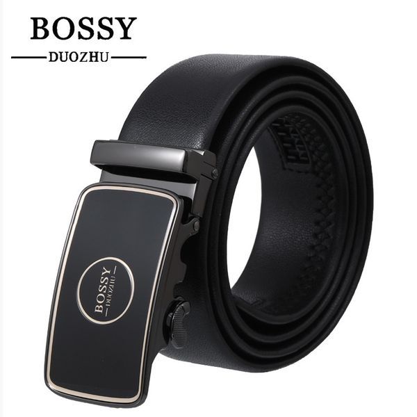 

leather business men's alloy automatic buckle belt two layer trousers with gifts, Black;brown