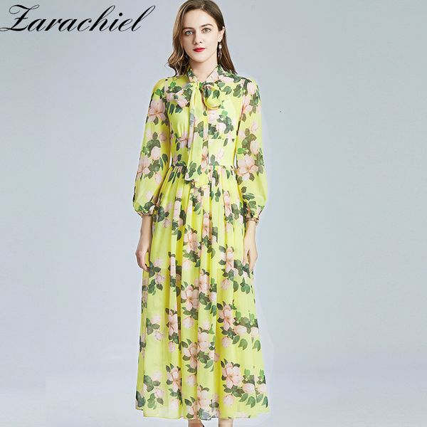 

dresses spring summer fashion pleated holiday maxi women's lantern sleeve bow tie collar rose flower print chiffon long, Black;gray