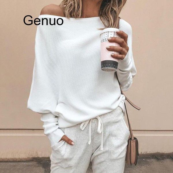 

batwing sleeve casual loose sweater pullover fashion autumn off shoulder knitted solid grey white knitwear jumper women's sweaters, White;black