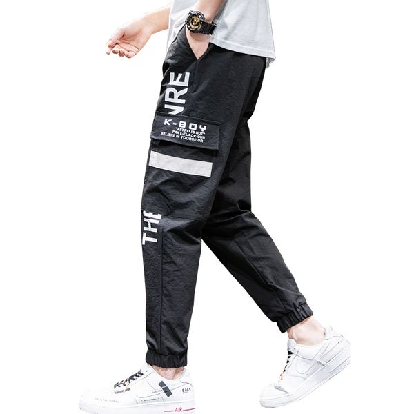 

2021 spring male striped sweatpants hip hop pants harajuku, Black