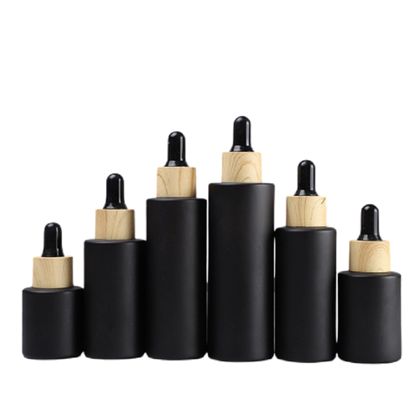 

storage bottles & jars 20ml~100ml empty glass dropper bottle matte black cosmetics skin care refillable essential oil with bamboo lid