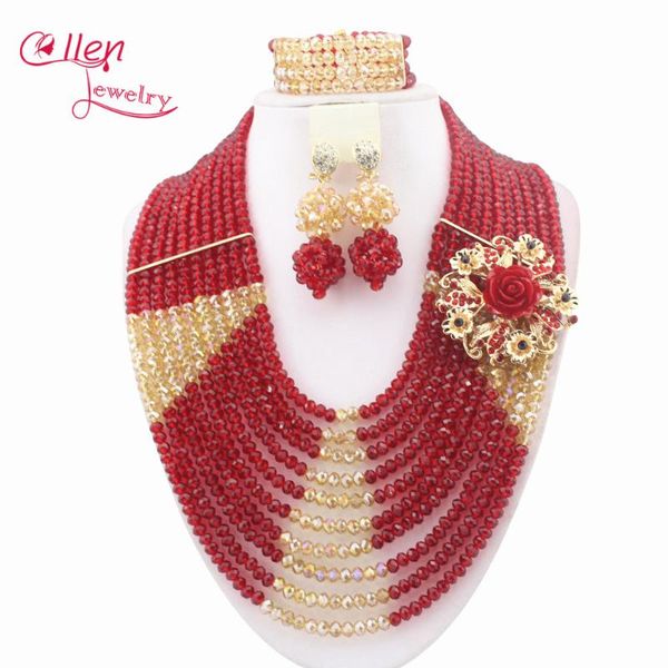

earrings & necklace fashion red african nigerian wedding bridal beads jewelry set style crystal beaded women ws4930, Silver