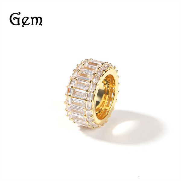 

ins three row t-square zircon hip hop geometric ring, Silver