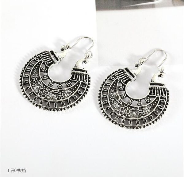

dangle & chandelier exotic ethnic wind metal pierced engraved earrings bohemian flower vintage, Silver