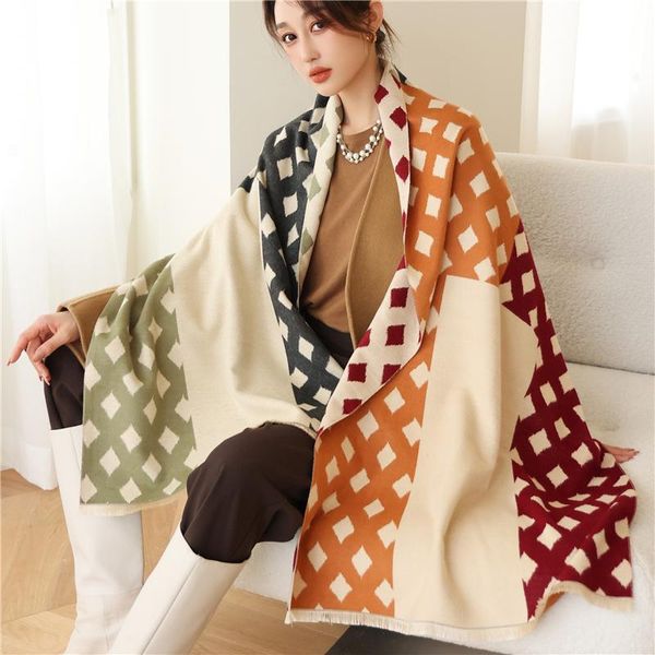 

hats, scarves & gloves sets 2021 winter scarf women cashmere lady stoles design print female warm shawls and wraps thick reversible, Blue;gray