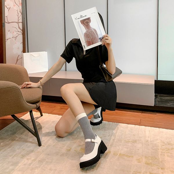 

genuine leather lolita shoes women high block heels japanese chunky platform student cosplay costume shoes zapatos de mujer w15, Black