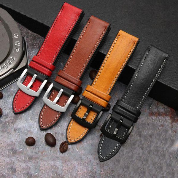 

watch bands beafiry leather+silicone band 20mm 22mm straps watchbands belt for men women waterproof sports brown black blue, Black;brown