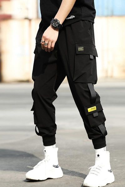 

fashion casual cargo pants men's trousers korean style thick harem men plus cashmere joggers, Black