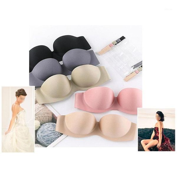 

bustiers & corsets bra strapless push up padded invisible bralette clear back straps seamless bridal multiway wireless women q4t1, Black;white
