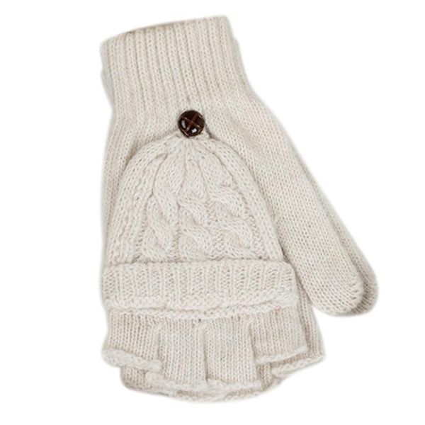 

five fingers gloves womens cable knit fingerless mittens winter convertible with flip cover, Blue;gray