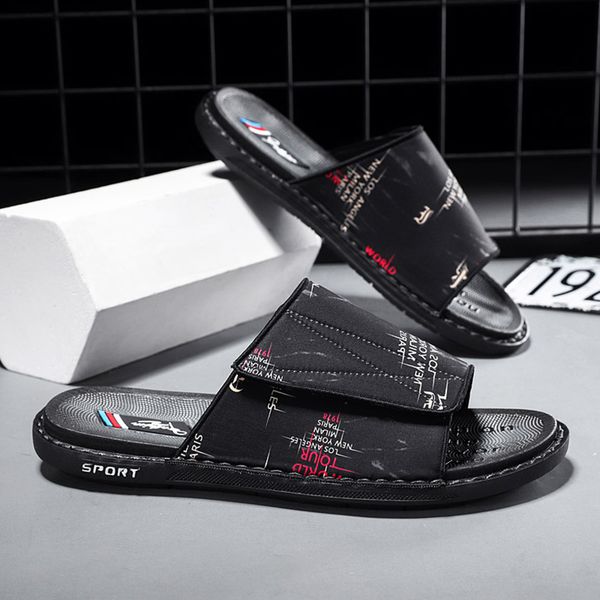

2021 fashion men slippers summer sandy beach sandals breathable open toe slip flats casual slipper eur 39-44, Black