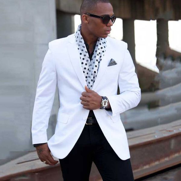 

men's suits & blazers white men prom with black pants for wedding male blazer 2 piece slim fit groom tuxedo notched lapel custom fashio, White;black