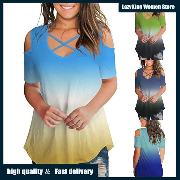 

women's t-shirt y2k loose card shoulder cross straps on chest tie-dye gradient color plus size tank harajuku vintage crop tee zarao, White