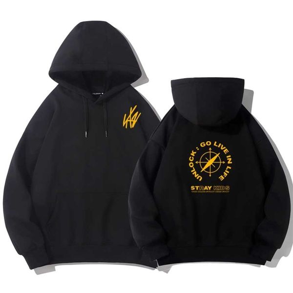 

stray kids u nlock:go live the same hooded sweater for in life, Black