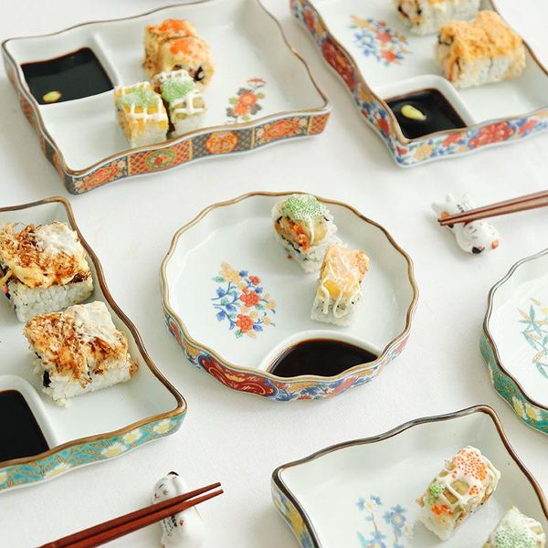 

dishes & plates ceramic tableware dish and sets japanese flower pattern trendy dumpling separated vinegar plate home sushi el