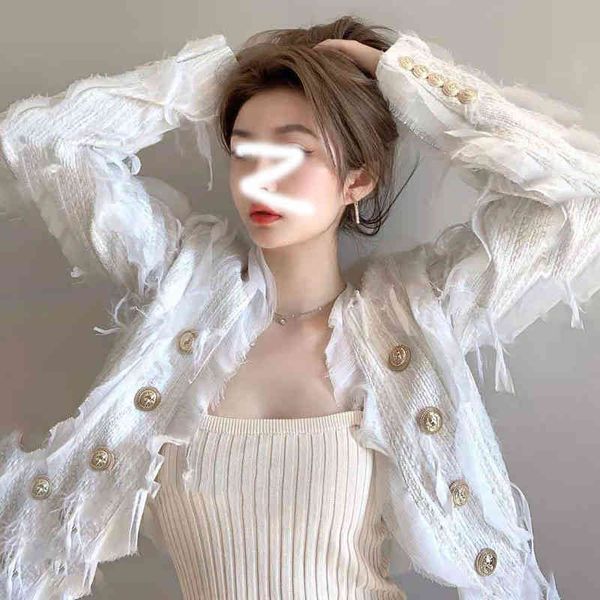 

white french small fragrance women's high sense of dign feather short thin tweed et autumn, Black;brown