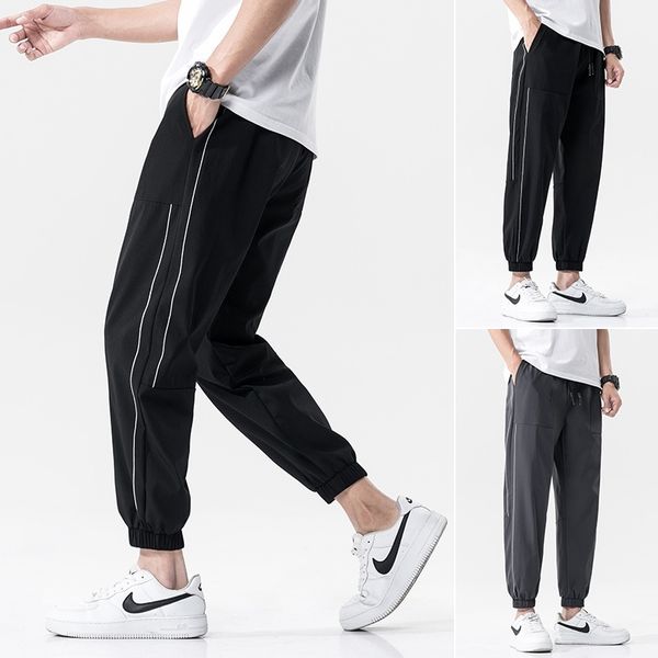 

pants summer thin loose legged work clothes sports casual men's fashion ice nine point guard pants, Black