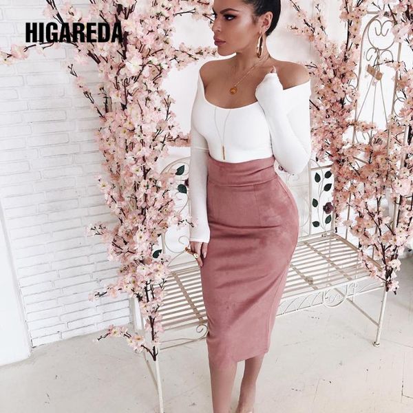 

suede high waist bodycon skirt autumn winter women fashion party streetwear pure club outfits skirts, Black